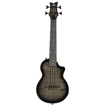 NEO-BS-TGB, modèle Ukebass, pan coupé, EQ MagusExpress, table érable flammé, corps okoumé, manche érable, housse, gris