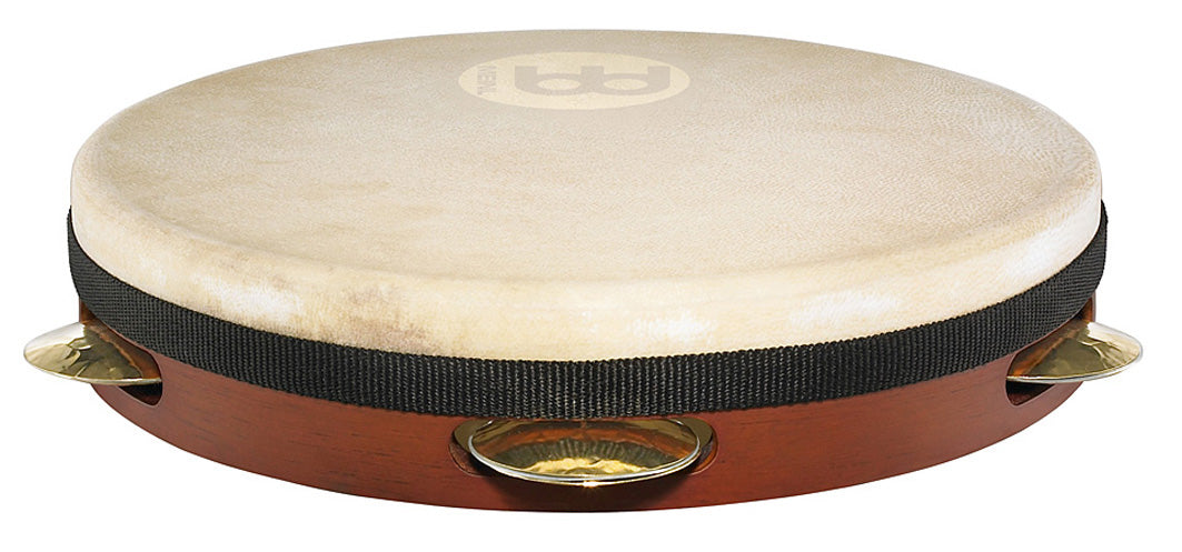 Pandeiro 10", fût en hévéa, peau de chèvre, système d'accordage interne, 1 rangée de cymbalettes laiton martelées main, marron