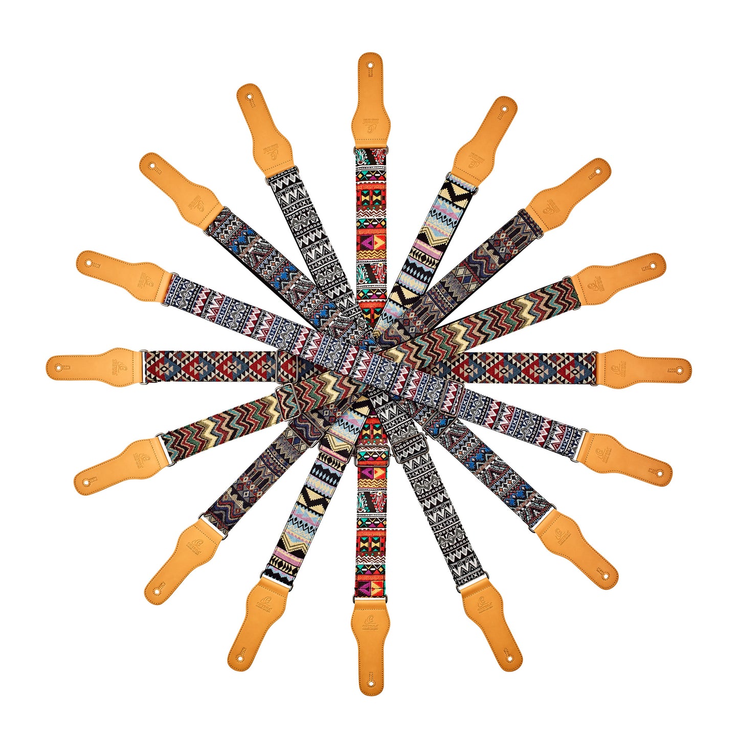 Courroie guitare, 100% coton, extrémités simili cuir, largeur 4.9 cm, longueur jusqu'à 158 cm, indian arts