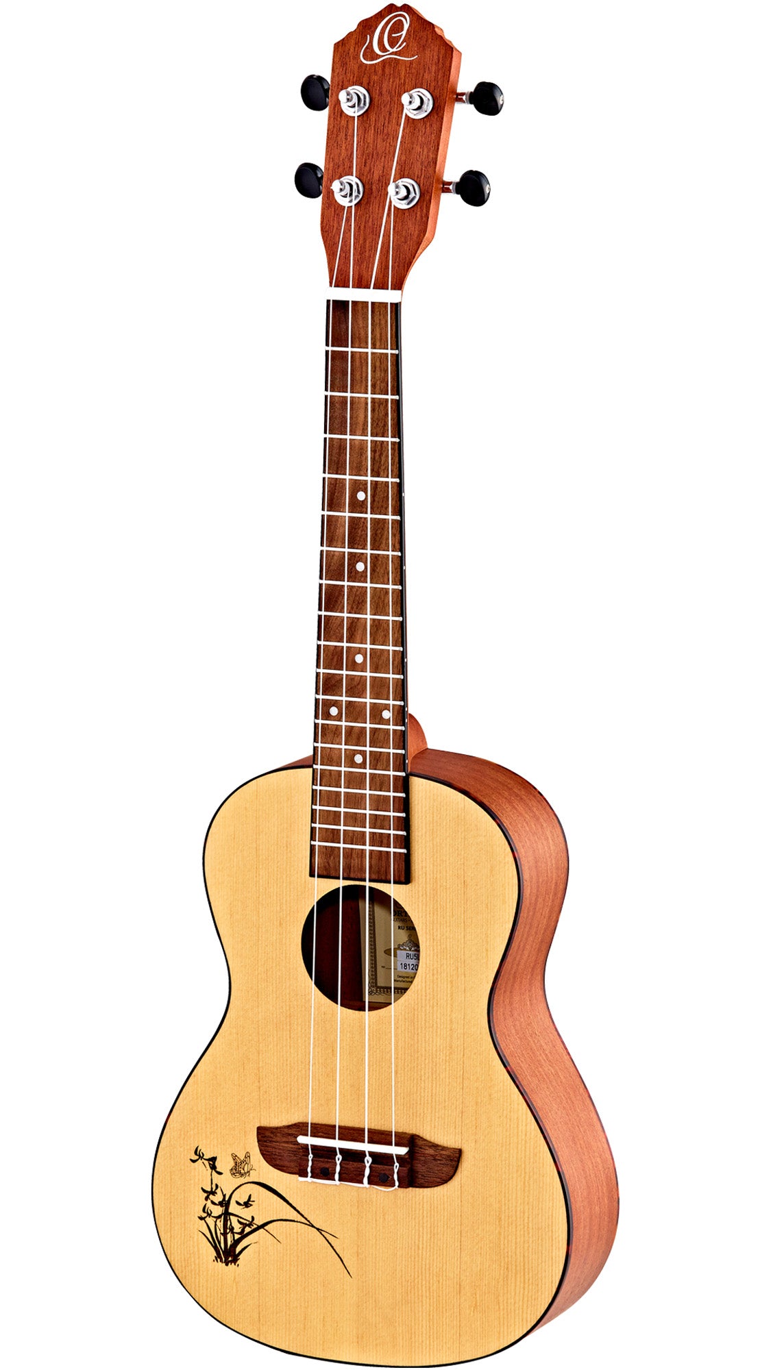 RU5-L, modèle Concert gaucher, table épicéa avec motif, fond & éclisses sapele, manche acajou, naturel satiné