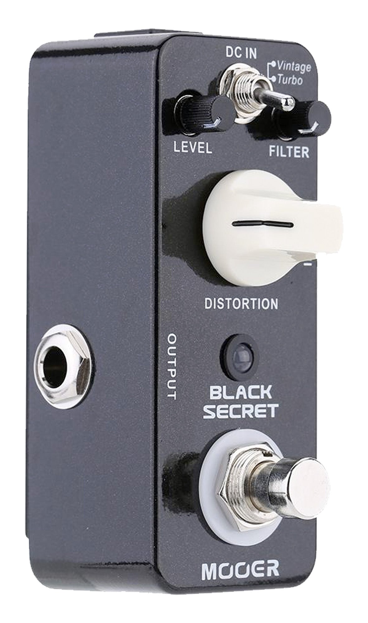 Pédale BLACK SECRET, distorsion vintage chaude et douce à deux modes (Vintage/Turbo), boîtier métal, true bypass, noir