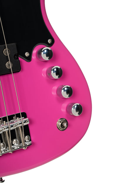 GB-SC4, basse short scale 4 cordes, corps peuplier, humbucker Cort Powersound, préampli Markbass MB-1, fandago purple