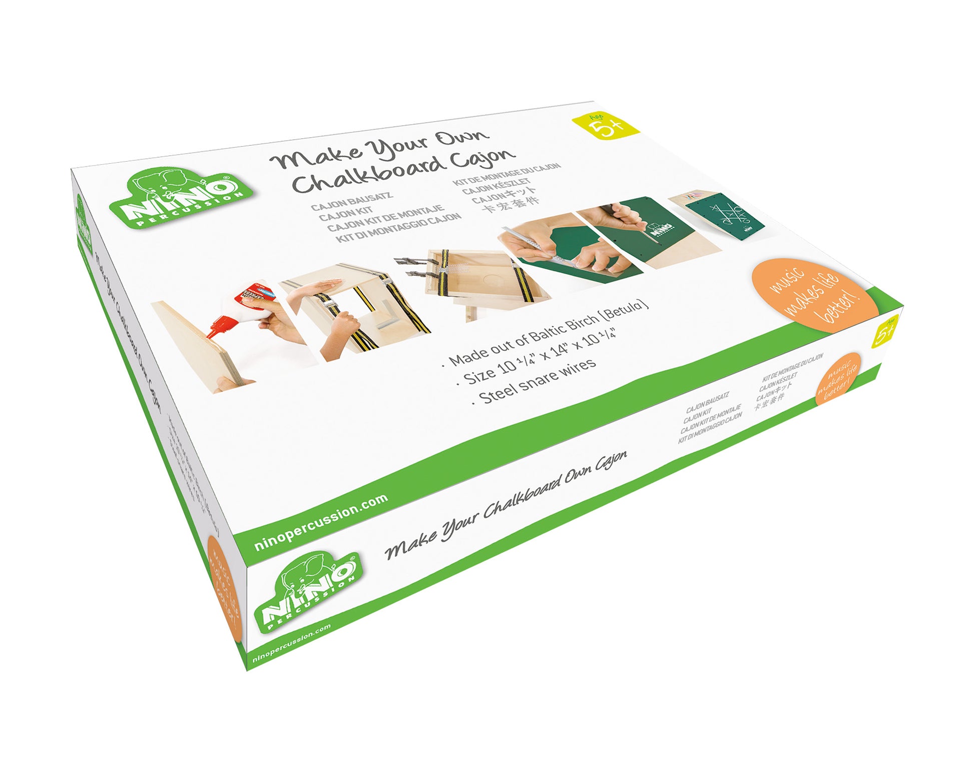 KIT DE FABRICATION NINO CAJON,"TABLEAU NOIR" VERT + CRAIES, BOULEAU, SNARE