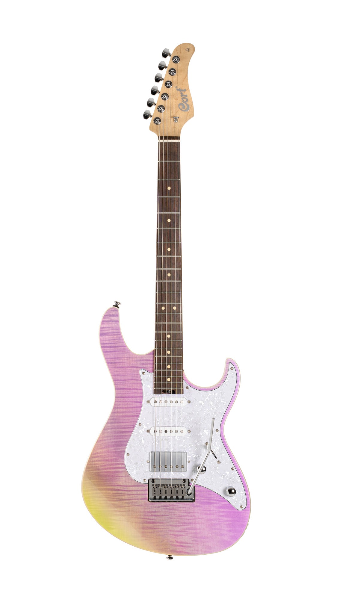 G280 SELECT, corps aulne, table érable flammé, 2 micros simples et 1 double Voiced Tone, trans chameleon purple