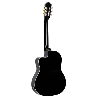 RCE145, modèle à caisse fine, pan coupé, EQ MagusPro, table épicéa massif, manche acajou (sillet 48 mm), noir brillant