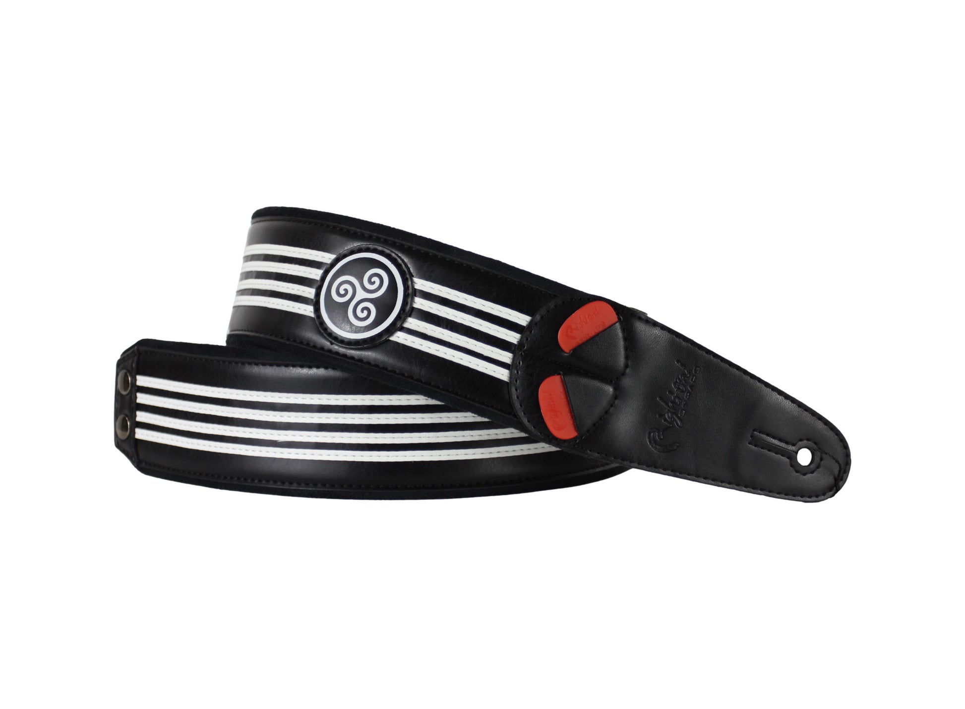 Courroie modèle TRISKELL, série limitée, extérieur synthétique, largeur 6 cm, longueur 100 à 145 cm, porte-médiators, noir