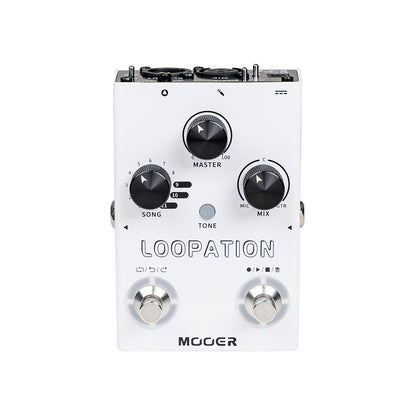 Pédale LOOPATION, voix et instruments, 11 loops différentes, 70 minutes d'enregistrement, boîtier métal, blanc