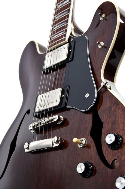 Modèle HBW-102H, Forme Semi-Hollow, table noyer noir, f/e noyer noir, touche palissandre, 2 micros Humbucker, dark stain, étui