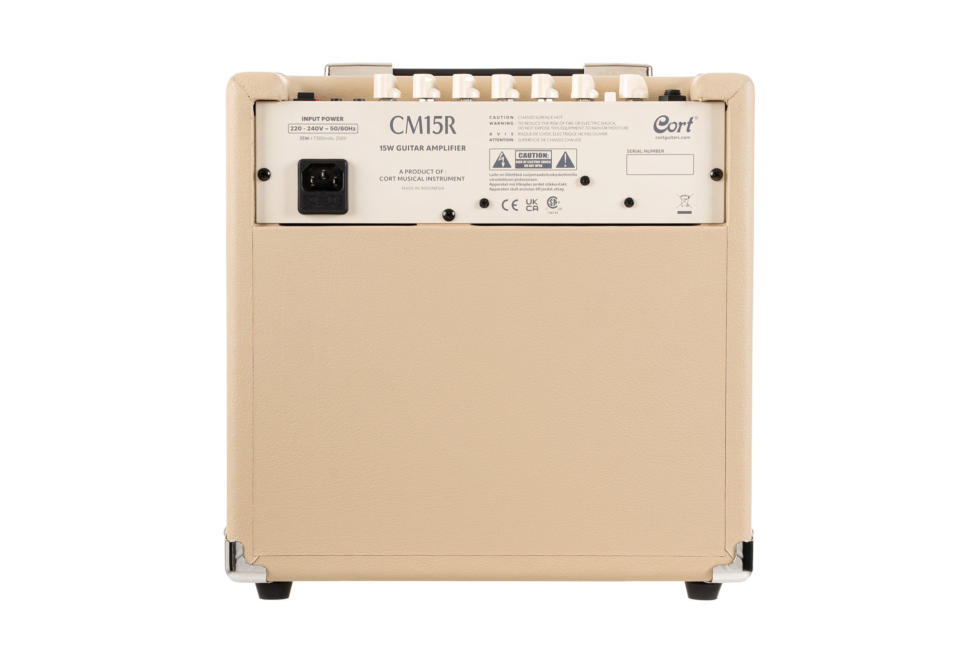 Ampli guitare 15W, 1 x 8", 2 canaux, égaliseur 3 bandes, réverb, entrée CD/MP3 mini-Jack, sortie casque mini-Jack, white sand