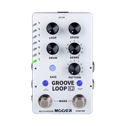 Pédale GROOVE LOOP X2, boite à rythmes et looper stéréo, 14 presets, boîtier métal, true bypass, gris