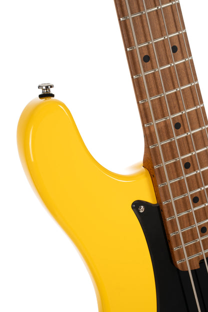 GB-SC4, basse short scale 4 cordes, corps peuplier, humbucker Cort Powersound, préampli Markbass MB-1, yellow crush