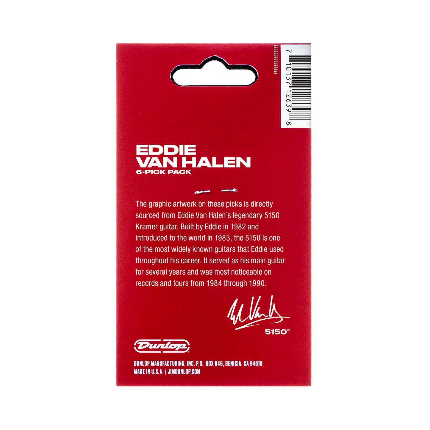 Sachet de 6 médiators EVH 5150 MAX-GRIP Nylon 0.60 mm (graphisme rouge à bandes noires et blanches)
