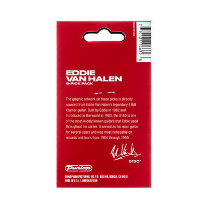 Sachet de 6 médiators EVH 5150 MAX-GRIP Nylon 0.60 mm (graphisme rouge à bandes noires et blanches)