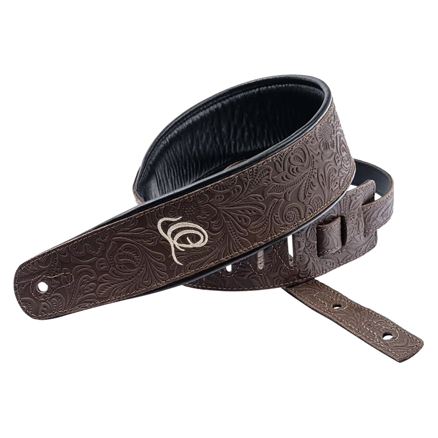 OSBY-2, courroie guitare, série Byzantine, face cuir, dos PVC (vegan), largeur 7 cm, longueur 145 cm, byzantine cocoa