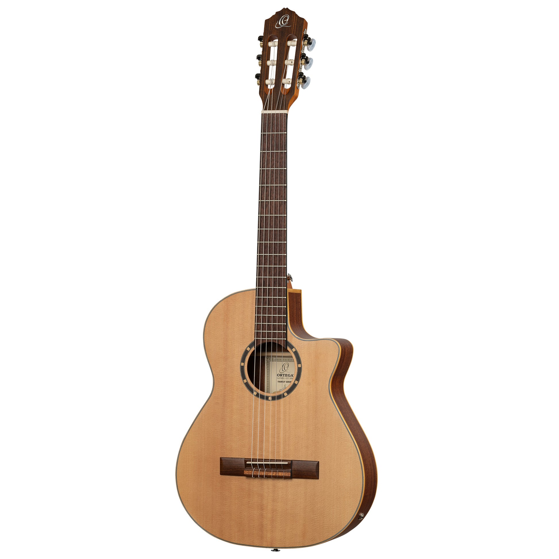 RCE125-34, corps Thinline, pan coupé, EQ Magus X/G, table épicéa, f/e acajou, sillet 45 mm, housse, naturel satiné