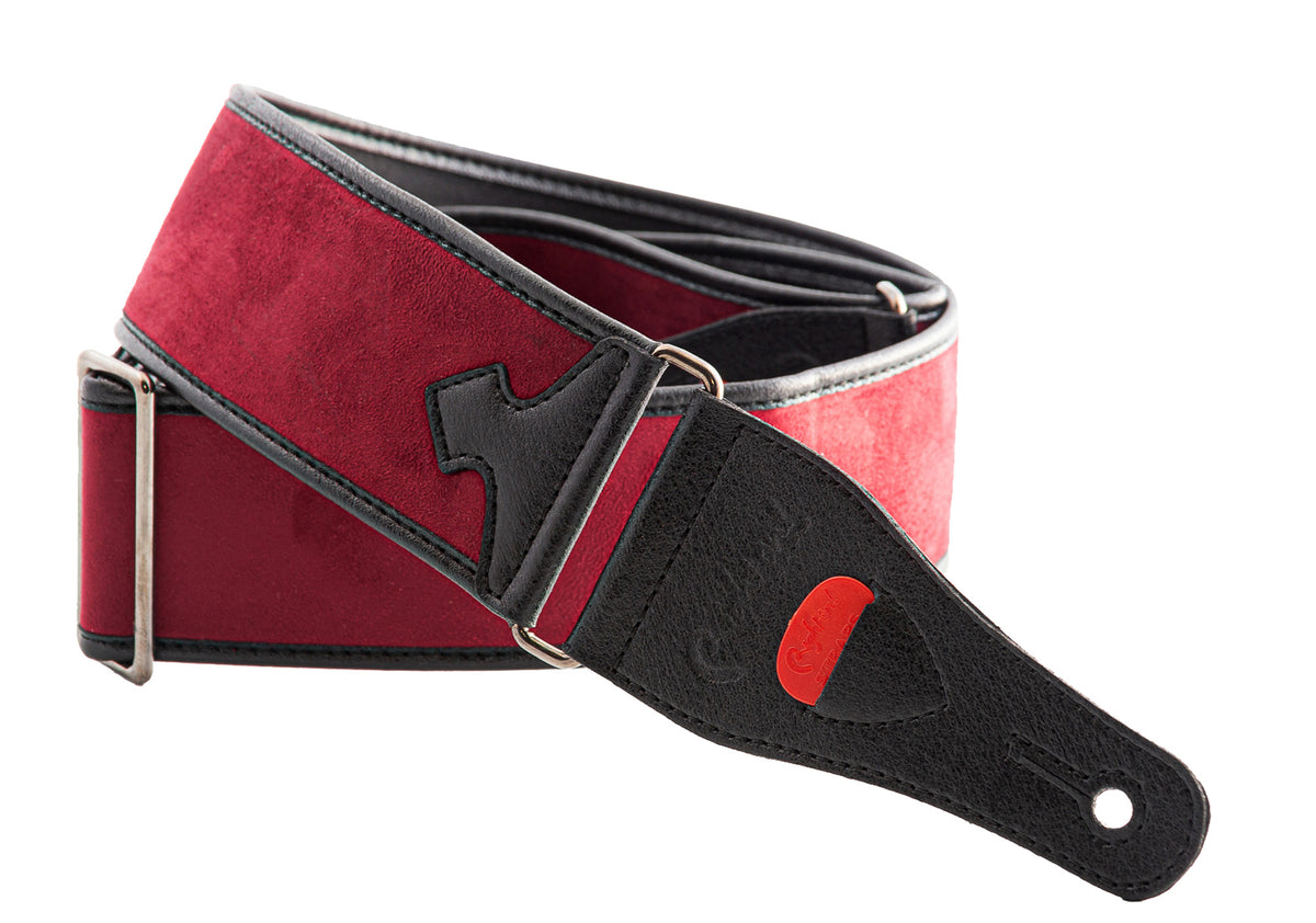 Courroie modèle DIVINE, velours, rembourrée, largeur 6 cm, longueur 95 à 150 cm, porte-médiators intégré, rouge