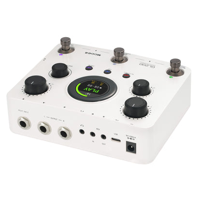 Pédale Mooer GL200, looper stéréo et boîte à rythmes, jusqu'à 300 minutes d'enregistrement, entrée combo XLR/Jack, MIDI, blanc