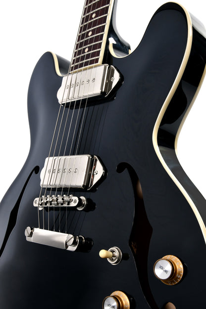 Modèle HBA-102P, Forme Semi-Hollow, table érable, f/e érable, touche palissandre, 2 micros P90 DogEar, noir brillant, soft case