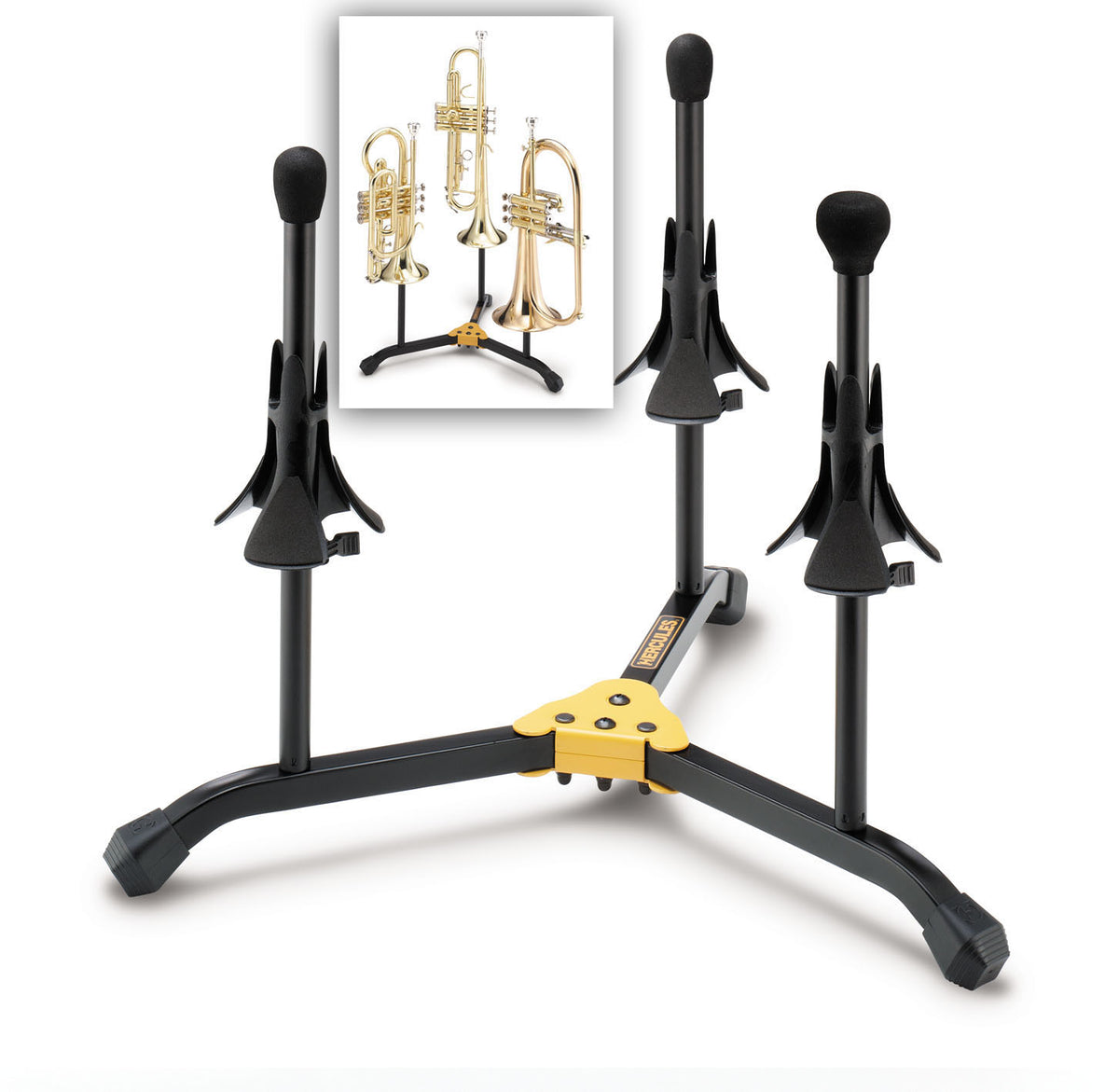 Support compact pour trompette ou cornet, cône velours, pieds pivotants, avec housse (poids: 0.6 kg, taille replié: 33 x 9 cm)
