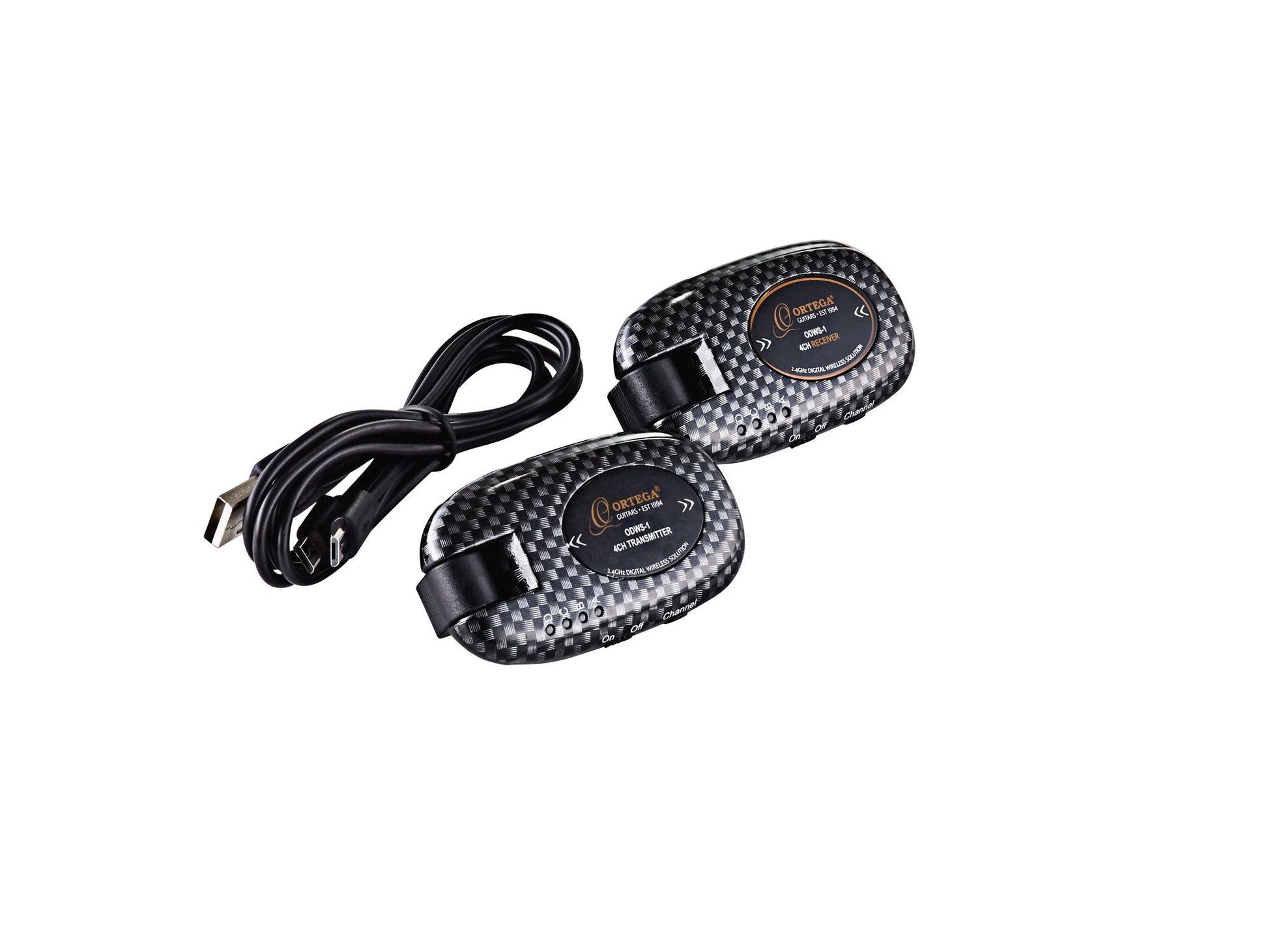 Système sans-fil pour guitare 4 canaux, émetteur et récepteur rechargeables, bande de fréquence 2.4 GHz, carbone