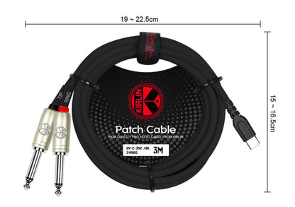 Câble patch USB-C/2x Jack mono, 3 mètres, noir