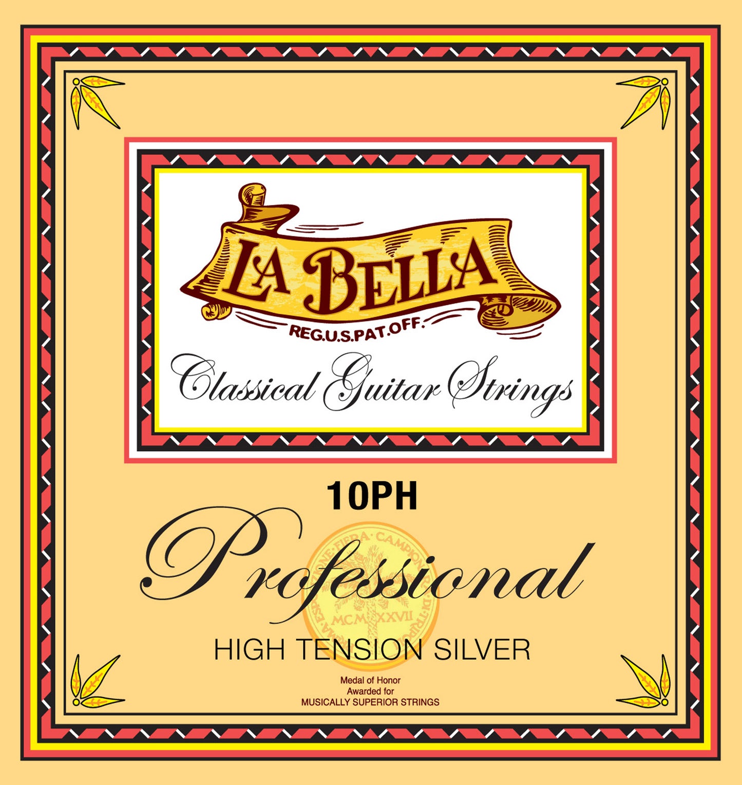 Jeu pour guitare classique PROFESSIONNAL, aigus nylon clair, basses filées argent, tension Hard
