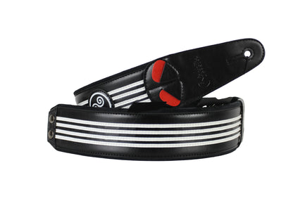 Courroie modèle TRISKELL, série limitée, extérieur synthétique, largeur 6 cm, longueur 100 à 145 cm, porte-médiators, noir