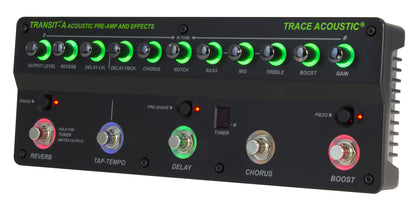 Pédalier d'effets et préampli acoustique, EQ 3 bandes, Notch, reverb, delay, chorus, rétroéclairé, accordeur, finition noir