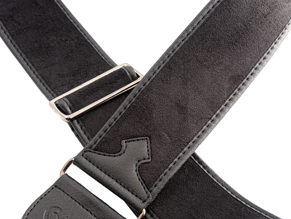 Courroie modèle DIVINE, velours, rembourrée, largeur 6 cm, longueur 95 à 150 cm, porte-médiators intégré, noir