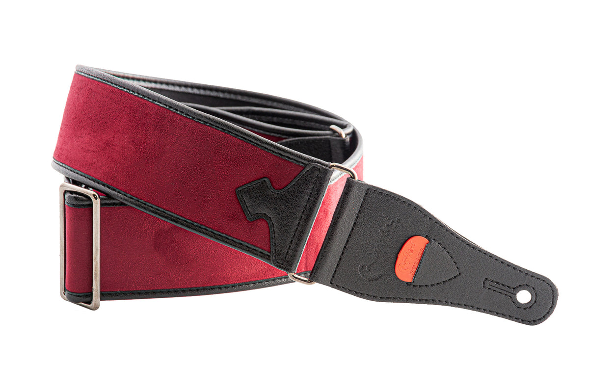 Courroie modèle DIVINE, velours, rembourrée, largeur 6 cm, longueur 95 à 150 cm, porte-médiators intégré, rouge