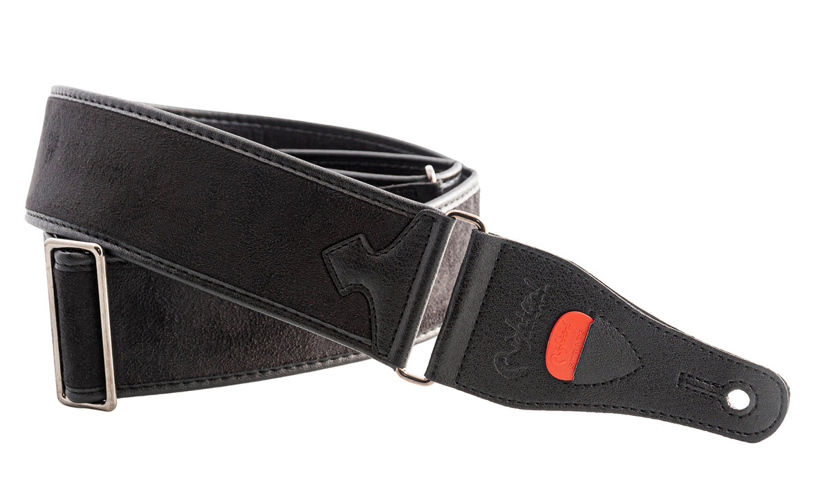 Courroie modèle DIVINE, velours, rembourrée, largeur 6 cm, longueur 95 à 150 cm, porte-médiators intégré, noir