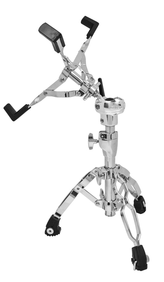 Support caisse claire, panier centré, rotule de réglage centrale Omni-Ball, pied double embase à pointes rétractables