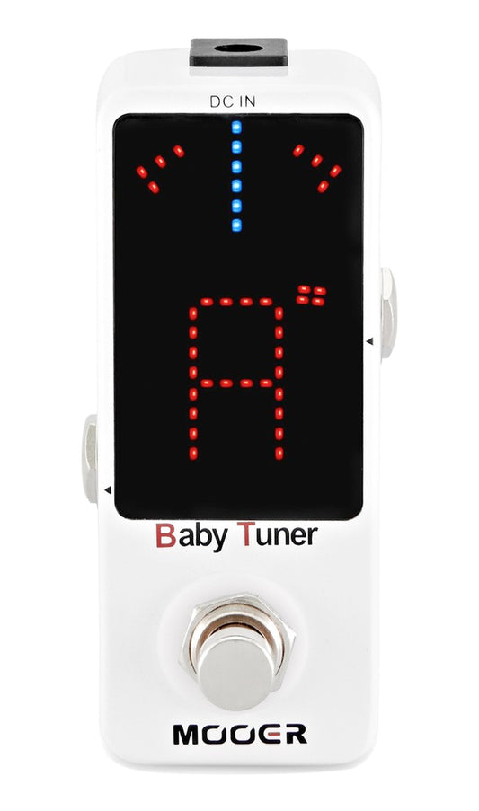 Pédale BABY TUNER, accordeur pour guitares et basses, écran 108 LEDs, boîtier métal, true bypass, blanc