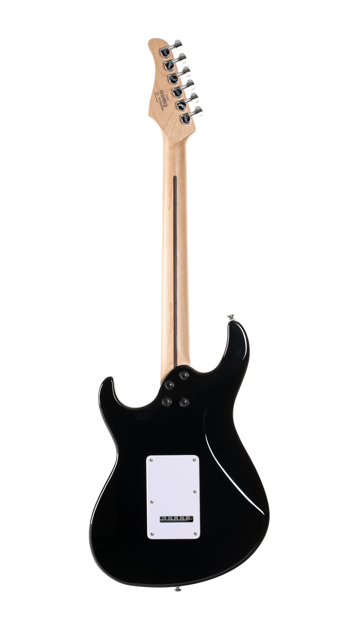G200, corps peuplier, manche érable, touche jatoba , 2 micros simples et 1 double Powersound, plaque blanche, noir